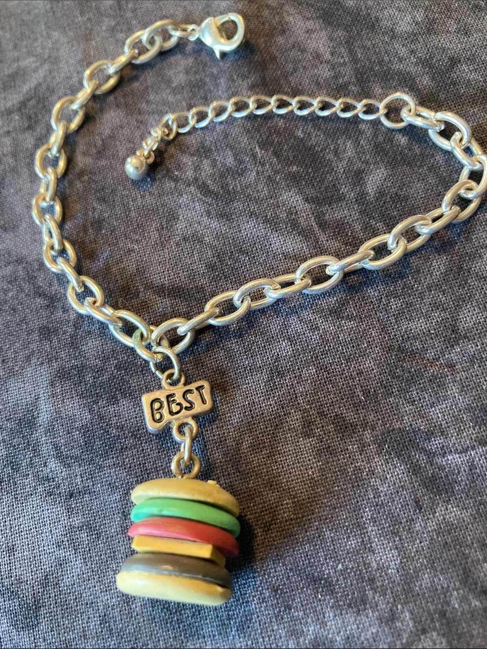 Silver-Tone Hamburger Charm Bracelet